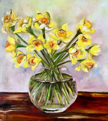 Painting titled "Bouquet of Daffodil…" by Olga Koval, Original Artwork, Oil