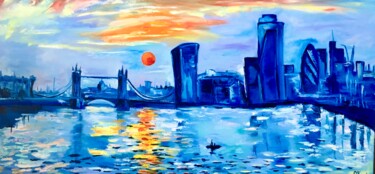 Картина под названием "London, sunrise, in…" - Olga Koval, Подлинное произведение искусства, Масло Установлен на Деревянная…