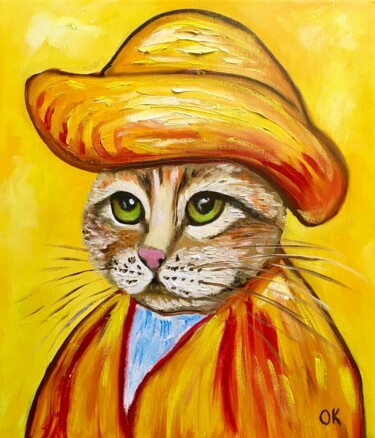 Pintura intitulada "Cat Vincent Van Gog…" por Olga Koval, Obras de arte originais, Óleo Montado em Armação em madeira