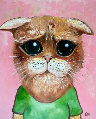 Painting titled "Cat Mysik" by Olga Koval, Original Artwork, Oil Mounted on Wood Stretcher frame