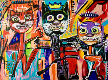 Schilderij getiteld "Cats bosom friends…" door Olga Koval, Origineel Kunstwerk, Acryl Gemonteerd op Frame voor houten branca…