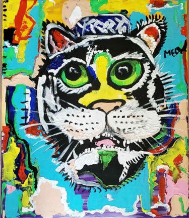 Painting titled "Untitled cat inspir…" by Olga Koval, Original Artwork, Acrylic Mounted on Wood Stretcher frame