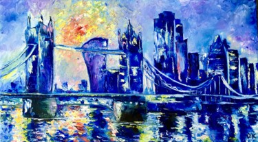 Painting titled "City of London, Tow…" by Olga Koval, Original Artwork, Oil Mounted on Wood Stretcher frame