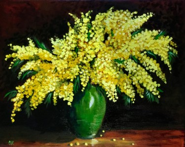 Malerei mit dem Titel "Mimosas in a green…" von Olga Koval, Original-Kunstwerk, Öl