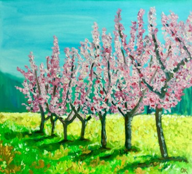 Картина под названием "Apple trees in bloom" - Olga Koval, Подлинное произведение искусства, Масло