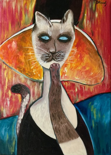 Painting titled "Cat in a hat" by Olga Koval, Original Artwork, Oil