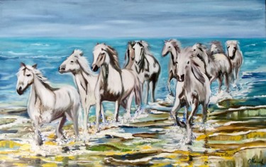 Painting titled "Running on the wave…" by Olga Koval, Original Artwork, Oil