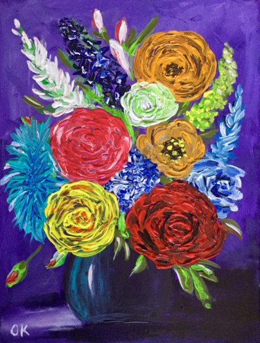 Painting titled "Flowers in a vase" by Olga Koval, Original Artwork, Acrylic