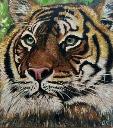 Malerei mit dem Titel "Tiger tiger" von Olga Koval, Original-Kunstwerk, Öl