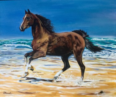 Painting titled "Freedom. Horse on t…" by Olga Koval, Original Artwork, Acrylic