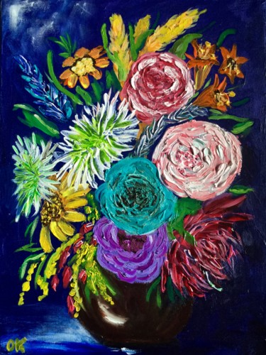 Schilderij getiteld "Flowers in a vase o…" door Olga Koval, Origineel Kunstwerk, Acryl