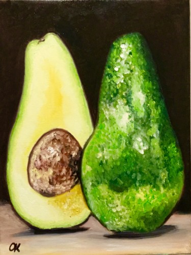 Картина под названием "Avocado on the dark…" - Olga Koval, Подлинное произведение искусства, Масло