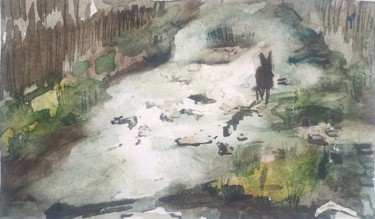 Peinture intitulée "Puddle" par Olga Laray, Œuvre d'art originale, Aquarelle