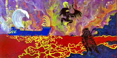 Peinture intitulée "Ulises y las sirenas" par Olga Laray, Œuvre d'art originale, Acrylique Monté sur Châssis en bois