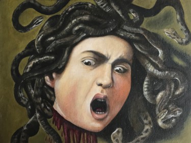 Malerei mit dem Titel "Medusa de Caravaggio" von Olga Laray, Original-Kunstwerk, Öl