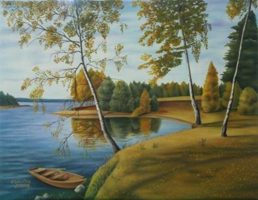 Painting titled "The fall, sunny day" by Olga Levitas, Original Artwork, Oil