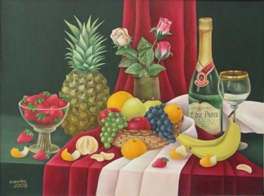 Painting titled "Still life with pin…" by Olga Levitas, Original Artwork, Oil