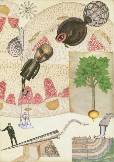 Collagen mit dem Titel "Oignon" von Olga Lupi, Original-Kunstwerk, Scherenschnitt