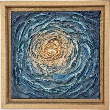 Painting titled ""Mandala bleu-or"" by Olgamach, Original Artwork, Acrylic Mounted on Wood Stretcher frame