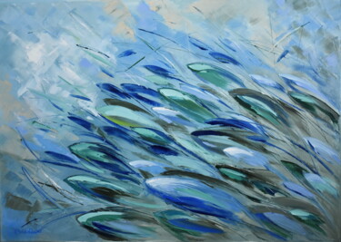 Pintura intitulada "Fish Motion" por Olga Nikitina, Obras de arte originais, Óleo Montado em Armação em madeira
