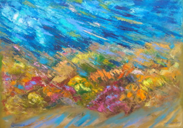 Painting titled "Coral Reef" by Olga Nikitina, Original Artwork, Oil Mounted on Wood Stretcher frame