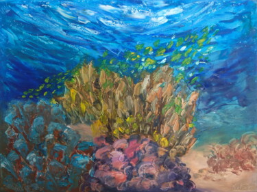 Painting titled "Underwater painting…" by Olga Nikitina, Original Artwork, Oil Mounted on Wood Stretcher frame