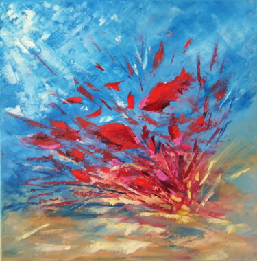 Painting titled "Red Fish Expression…" by Olga Nikitina, Original Artwork, Oil Mounted on Wood Stretcher frame