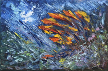 Painting titled "UNDERWATER PAINTING…" by Olga Nikitina, Original Artwork, Oil Mounted on Wood Stretcher frame