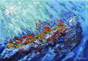 Картина под названием "Hawaii Coral Reef" - Olga Nikitina, Подлинное произведение искусства, Масло Установлен на Деревянная…