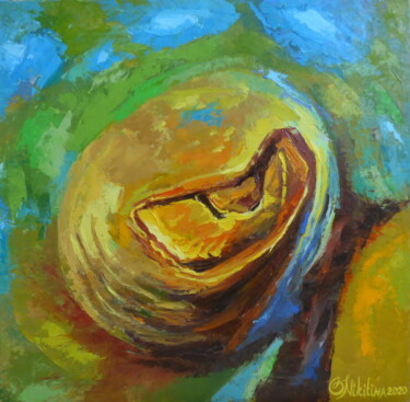 Painting titled "Stingray Fish Eye" by Olga Nikitina, Original Artwork, Oil Mounted on Wood Stretcher frame