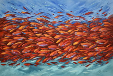 Schilderij getiteld "Red Fish Stream Tro…" door Olga Nikitina, Origineel Kunstwerk, Olie