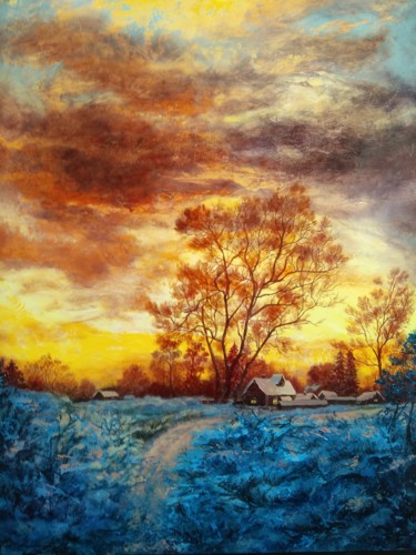 Peinture intitulée "Медный закат. Coppe…" par Olga Farukshina, Œuvre d'art originale, Huile