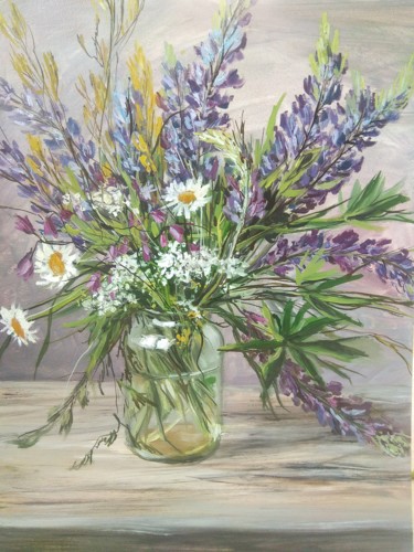 Painting titled "Wildflowers. Полевы…" by Olga Farukshina, Original Artwork, Oil