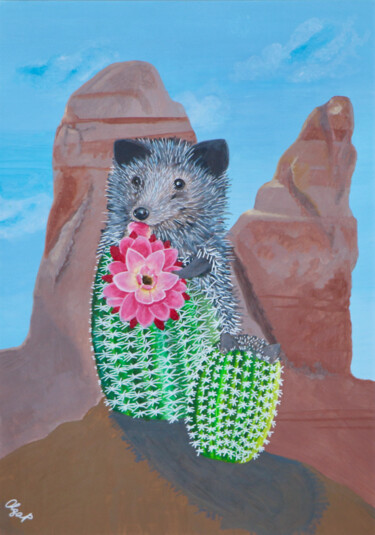 Desert Hedgehog Peinture intitulée "Desert Hedgehog" par Olga Petrova, Œuvre d'art originale, Acrylique