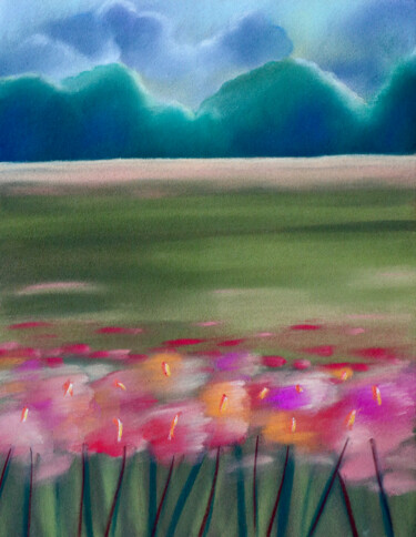 Dessin intitulée "Out in the field" par Olga Petrova, Œuvre d'art originale, Pastel