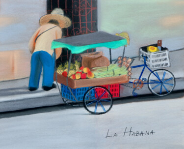 Drawing titled "Fruit seller in Hav…" by Olga Petrova, Original Artwork, Pastel