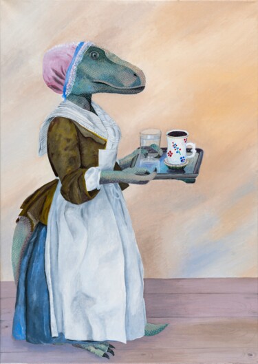 Peinture intitulée "The Chocolate Dino-…" par Olga Petrova, Œuvre d'art originale, Huile Monté sur Châssis en bois
