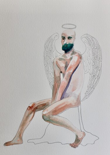 Painting titled "Angel wings" by Olga Petrova, Original Artwork, Watercolor