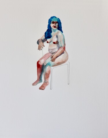 Pittura intitolato "Blue-haired girl II" da Olga Petrova, Opera d'arte originale, Acquarello