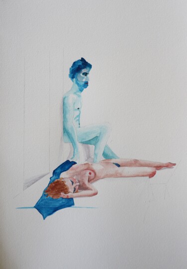 Painting titled "Tired out" by Olga Petrova, Original Artwork, Watercolor