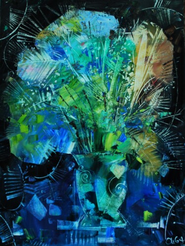 Pittura intitolato "Bouquet notturno di…" da Olga Polichtchouk, Opera d'arte originale, Olio
