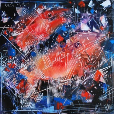 Pittura intitolato "pesci rossi 1" da Olga Polichtchouk, Opera d'arte originale, Olio