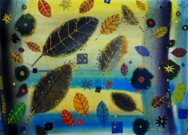 Pittura intitolato "foglie" da Olga Polichtchouk, Opera d'arte originale, Olio