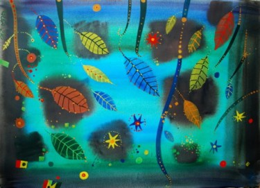 Pittura intitolato "foglie ed acqva" da Olga Polichtchouk, Opera d'arte originale