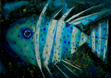 Malerei mit dem Titel "grande pesce" von Olga Polichtchouk, Original-Kunstwerk, Aquarell