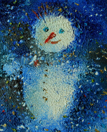 Pittura intitolato "pupazzo di neve" da Olga Polichtchouk, Opera d'arte originale, Olio