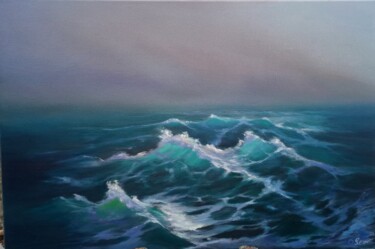 Malerei mit dem Titel "Das Rauchende Meer" von Olga Semenova, Original-Kunstwerk, Öl