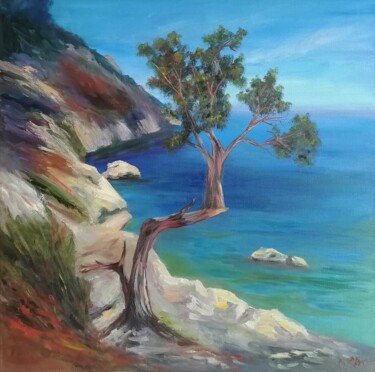 Painting titled ""Ein Baum auf dem F…" by Olga Semenova, Original Artwork, Oil