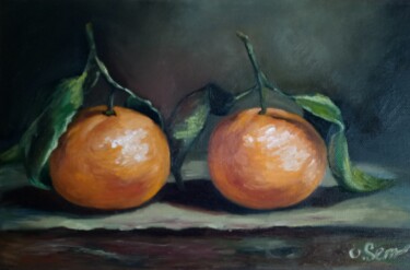 Painting titled "Obst-Miniatur Manda…" by Olga Semenova, Original Artwork, Oil