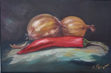 Malerei mit dem Titel "Zwiebel und Pfeffer" von Olga Semenova, Original-Kunstwerk, Öl